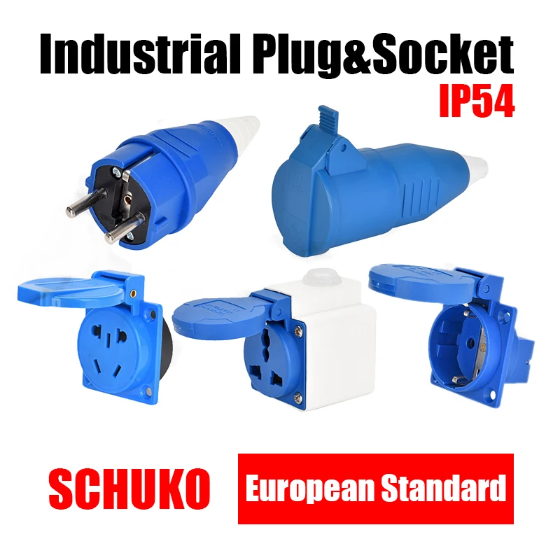 

IP54 Waterproof Single-Phase Plug Socket Air Conditioning Multi-function 2P 5P European SCHUKO European Standard 10A 16A
