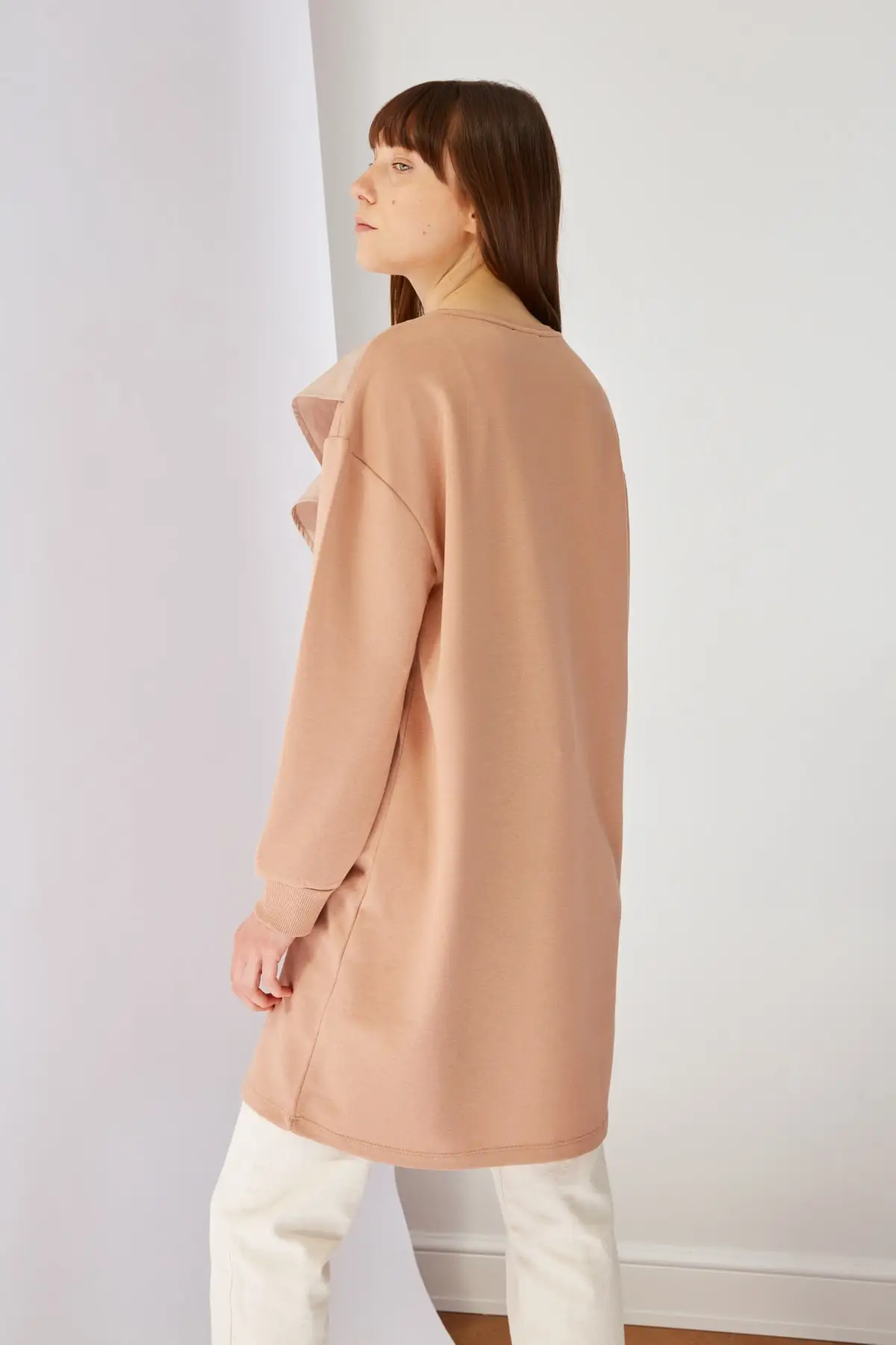 

Detailed Frill Tunic Beige Muslim Tunic 2021 Fashion