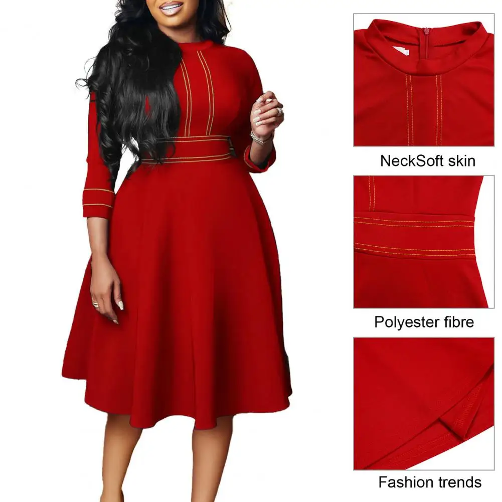 

Tight Waist Dress Elegant Midi Dresses for Women Flattering A-line Silhouette Stylish Stand Collar Loose Hem for Fall Spring