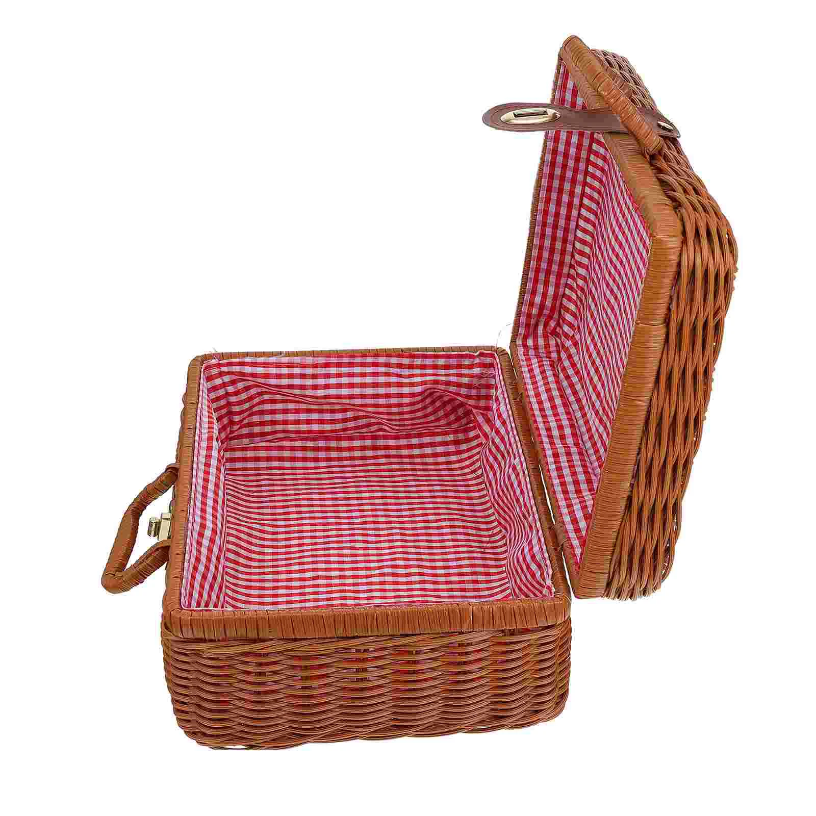

Storage Basket Rattanbox Suitcase Woven Lid Baskets Wicker Handwoven Case Bag Retro Vintage Small Lids Imitation Home