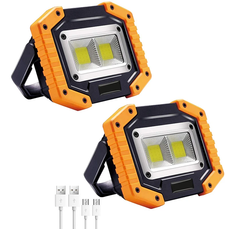 

LED Work Light, 2 COB 30W 1500LM Rechargeable Work Light, LED Portable Waterproof LED Flood Lights For Outdoor Camping Hiking Em