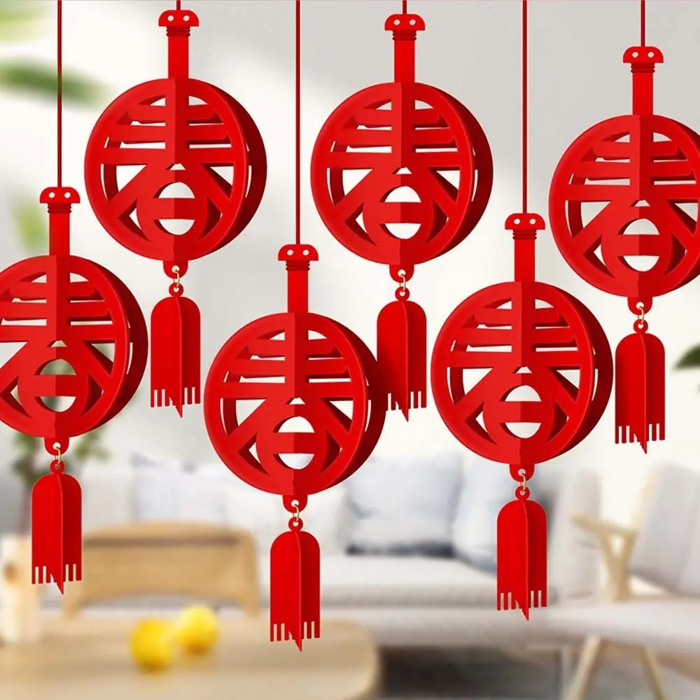 6 шт. красные китайские подвески в виде змеи традиционные 3D персонажи Фу