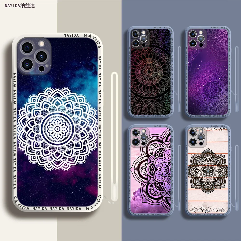 

Phone Case For iPhone 14 13 11 12 Mini Pro Max XS XR X Soft Silicone TPU Cover Blue totem mandala flower