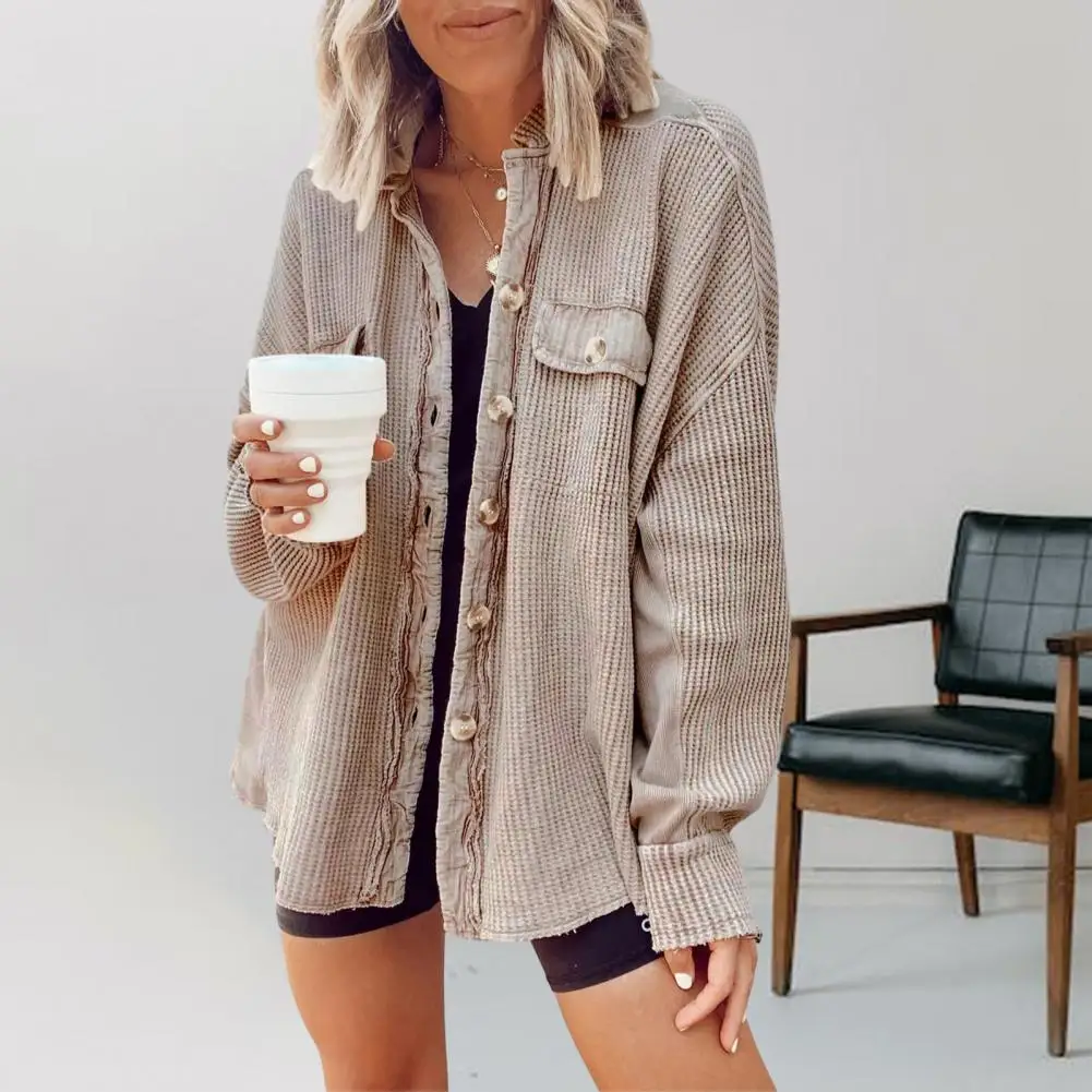 

Women Fall Winter Coat Single-breasted Irregular Turn-down Collar Women Coat Patchwork Pockets Long Sleeve Lady Jacket