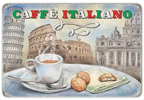 

Wall Decor Italian Coffee Vintage Signs Metal Unique Plaques Poster for Shop Indoor Room Cafe Tin Sign 8 x 12 inches