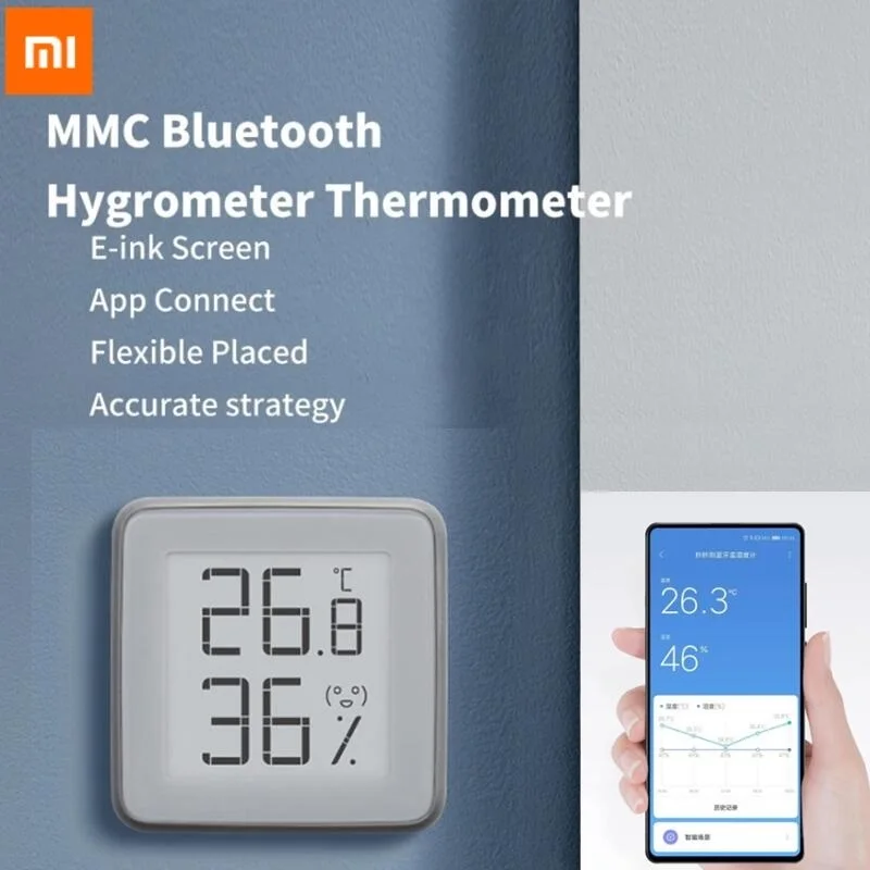 

[Upgrade Version] Xiaomi MMC E-Ink Screen BT2.0 Smart Bluetooth Thermometer Hygrometer Works with MIJIA App Home Gadget Tools