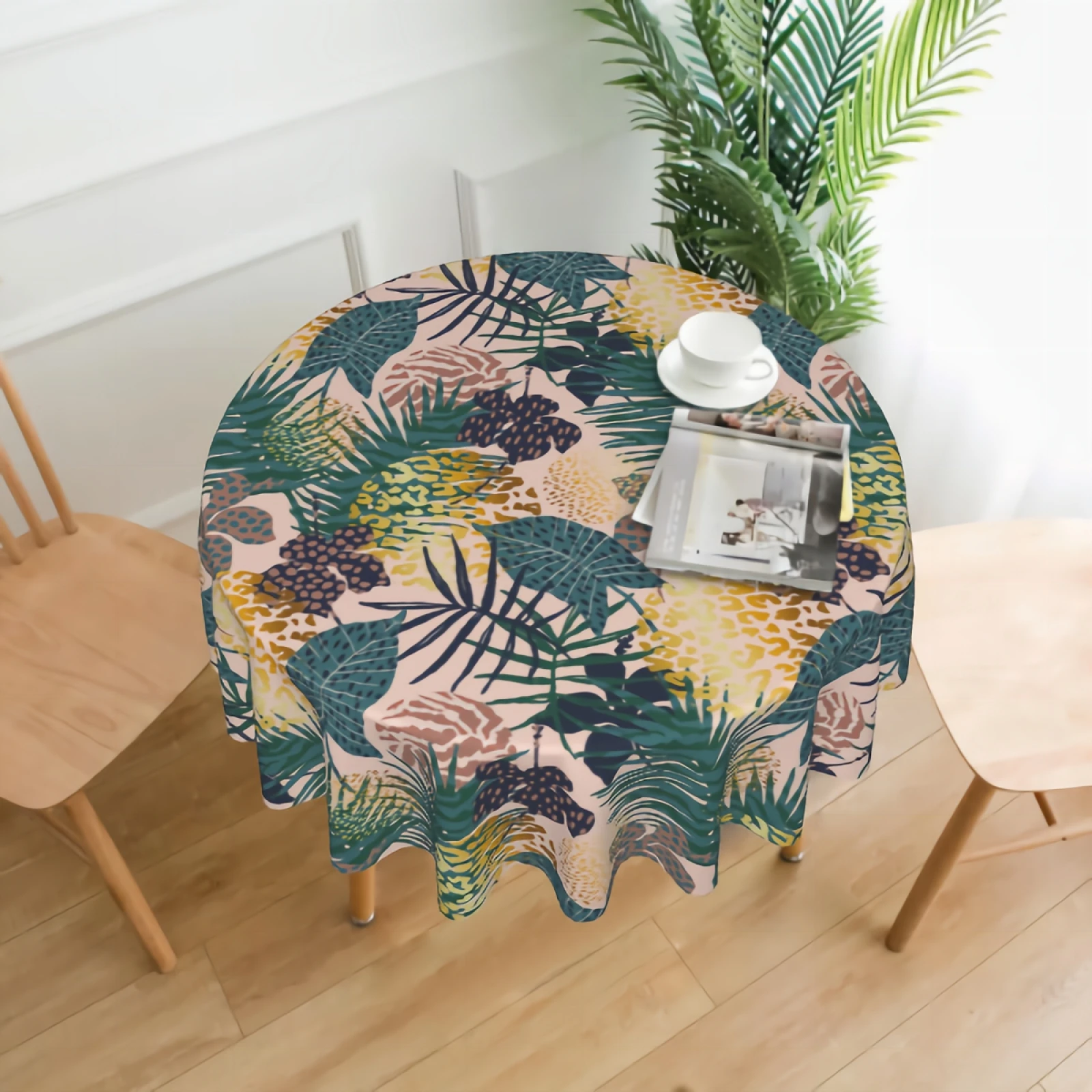 

Tropical Tablecloth Round 60 Inch Table Cloth with Dust-Proof Wrinkle Resistant Waterproof Decorative Table Cover