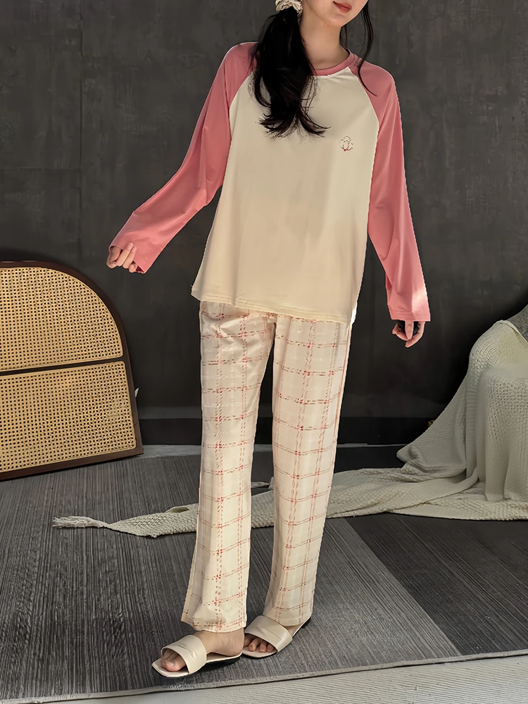 2024 новые женские пижамы весенне-осенние модальные хлопковые клетчатые брюки с
