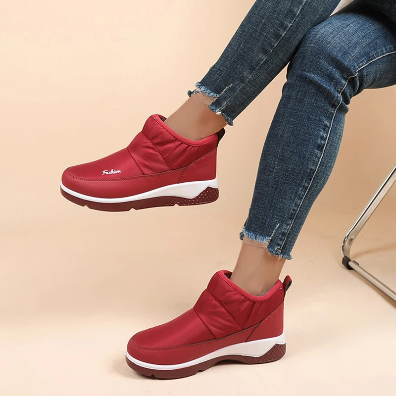 

Женские зимние ботинки на платформе, повседневные ботильоны без шнуровки, новые теплые зимние ботинки на флисе, водонепроницаемые Нескольз...