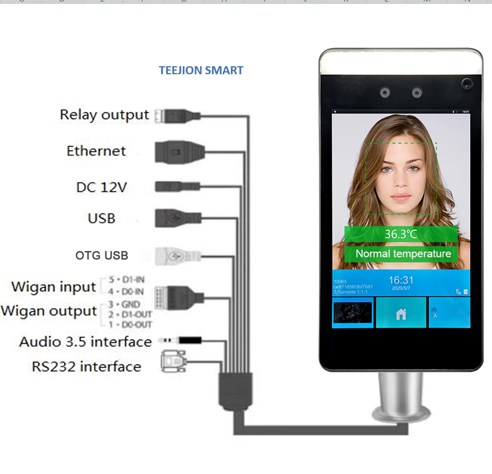 

TEEJOIN Access Control Face Recognition Fever Detection Imagining Imaging Thermal Infrared Camera Thermal Scanner Human Body