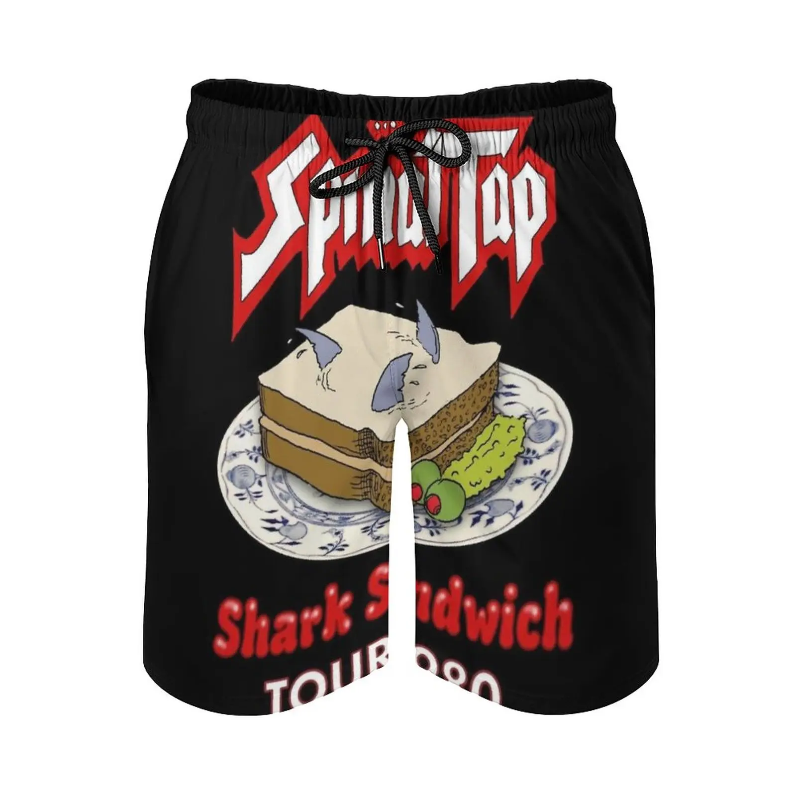 

Spinal Tap-Shark Sandwich Tour 1980 Men's Beach Shorts Board Shorts Bermuda Surfing Swim Shorts David St Hubbins Nigel Tufnel