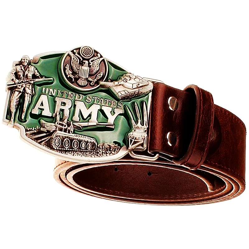 US Army Badge Metal Buckle United States Army Emblem America Navy Marines Logo Men Leather Belt Soldier