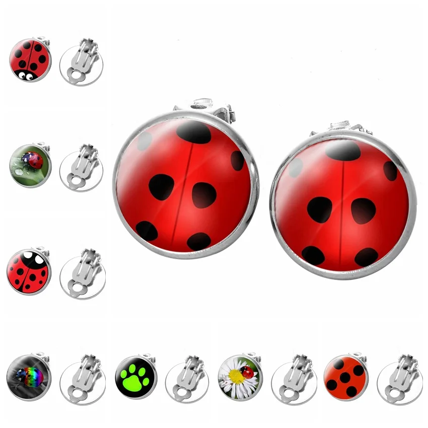 

New 1Pair Ear Clip Ladybug Earrings Cosplay Ladybug Circle And Ladies Ladies Polka Dot Earrings Girls Party Gifts Anime Jewelry