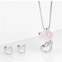 necklace stud earrings 925 sterling moonstone silver women jewellery cat pendant