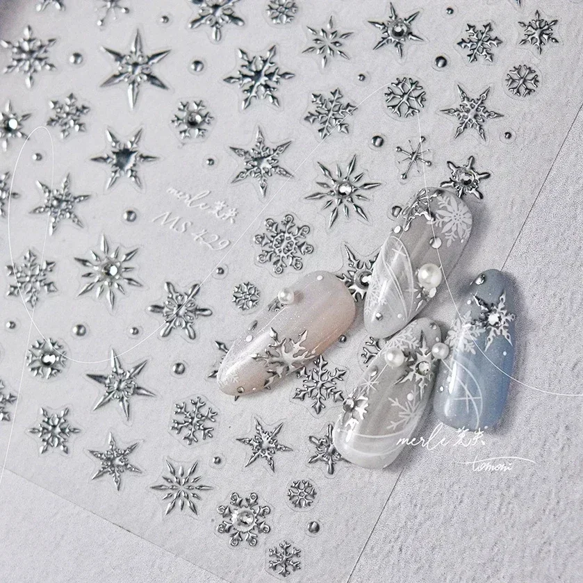 

Laser Christmas Winter Snowflake Shiny Rhinestone 5D Embossed Relief Self Adhesive Nail Art Decoration Sticker 3D Manicure Decal