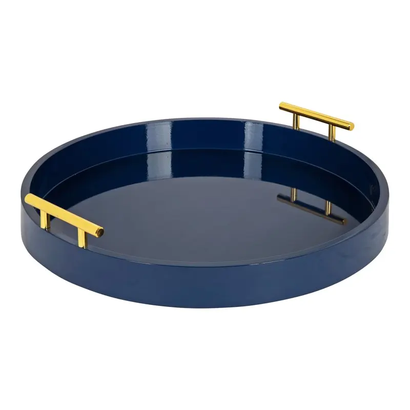 

Lipton Modern Round Tray, 15.5" Diameter, Navy Blue And Gold, Decorative Accent Tray for Storage and Display