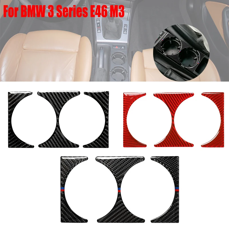 

For BMW 3 Series E46 1998-2005 Real Carbon Fiber Car Accessories Interior Parts Water Cup Holder Panel Cover Trim Sticker