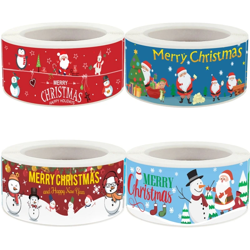

120Pcs/roll Merry Christmas Stickers Happy New Year Gift Sealing Stickers Holiday Candy Bag Box Decoration Stationery Stickers