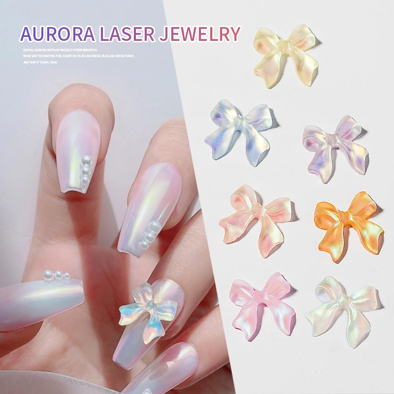 

50Pcs/Bag Mix Colors 3D Aurora Bows Nail Rhinestones DIY Decoration Nail Crystal Jewelry Ribbon Butterfly Manicure Accessories