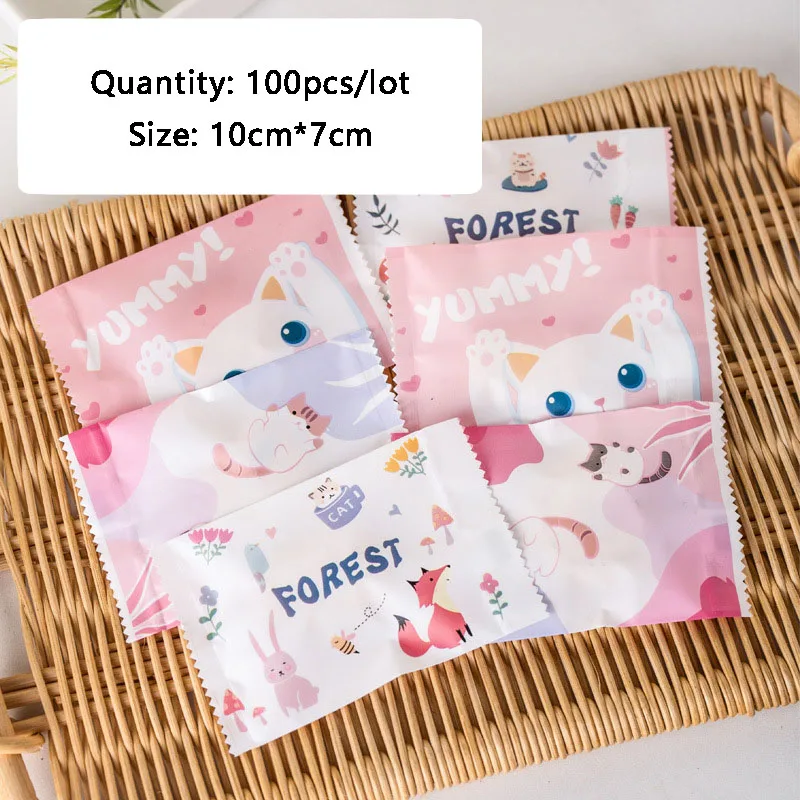 

AQ Cute Pink All in one Little Cat Decor Homemade Dessert Baked Goods Colored Plastic Bags Cartoon Animal Flower DIY Goodie Bags