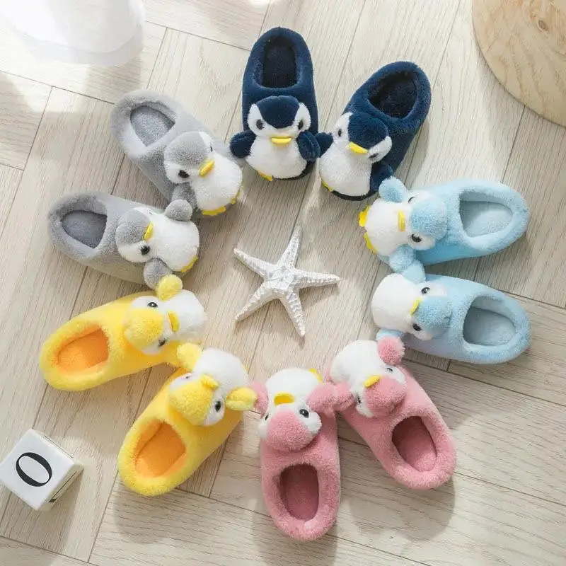 Baby Cute Cartoon Penguin Slippers Children Boys Girls Winter Slippers Kids Indoor Warm Fur Shoes Child Home Floor Footwear