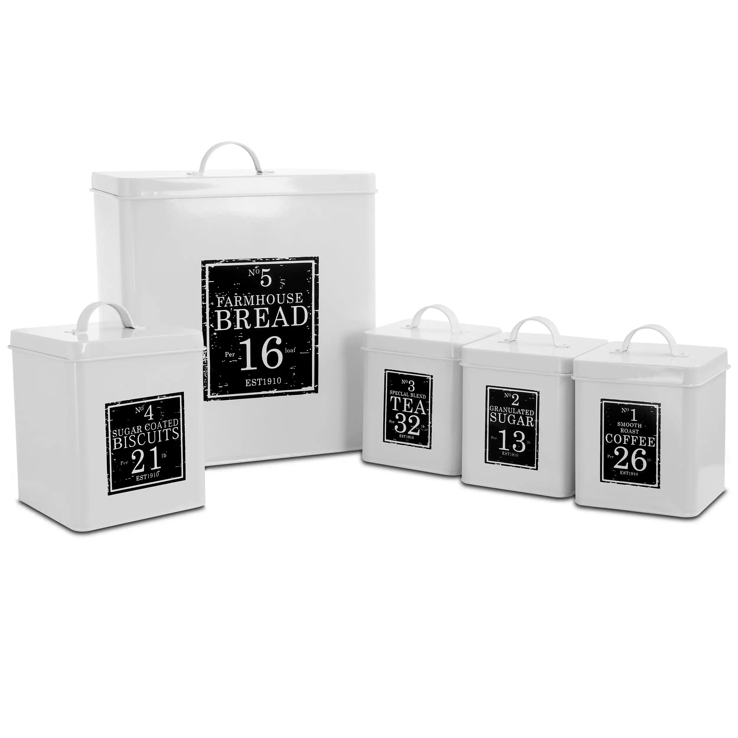 

Kitchen Food Storage and Organization 5 Piece Canister Set in White and Black