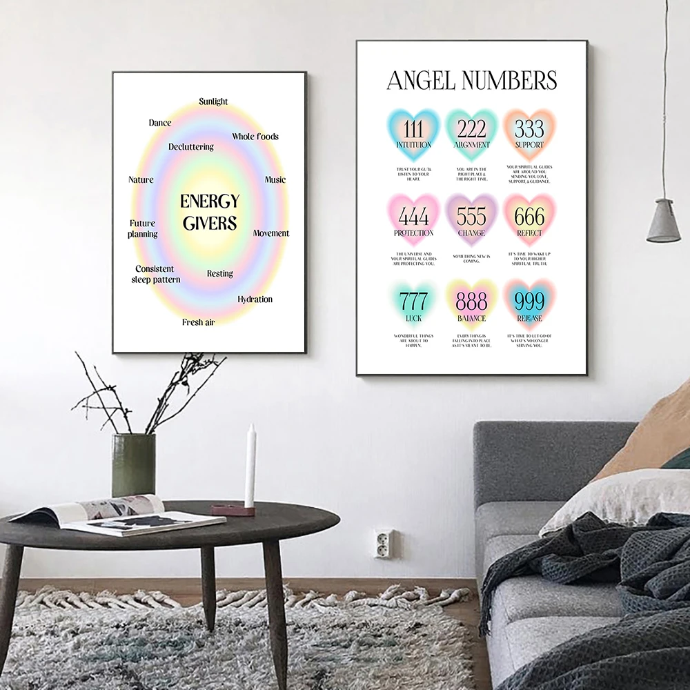 Картина на холсте с градиентом пастельный постер цифрами ангела ауры датская