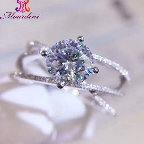 

925 Silver Four Claw Zircon Set Double Layer Winding Engagement Female Hand Jewelry Ring Copy 100% Real Moissanite Stonee Stone