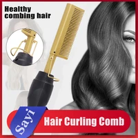 portable travel pressing comb with anti scald design straightening brush hot heating comb hair curling iron curler comb