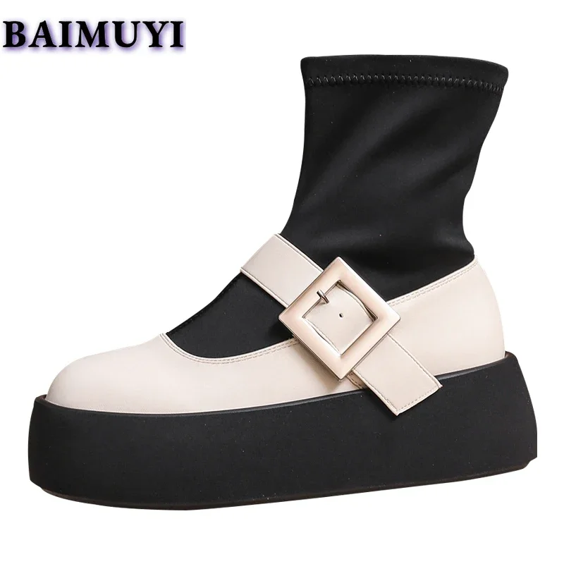 Женские ботильоны на плоской платформе зимние ботинки Мэри Джейн теплая зимняя