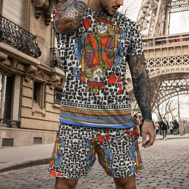 Oversized Summer Sports Suit Men's Short Sleeve T-Shirt 2-Piece Hawaiian Vacation Tracksuit Short Pant Set Fashion Leopard Print
