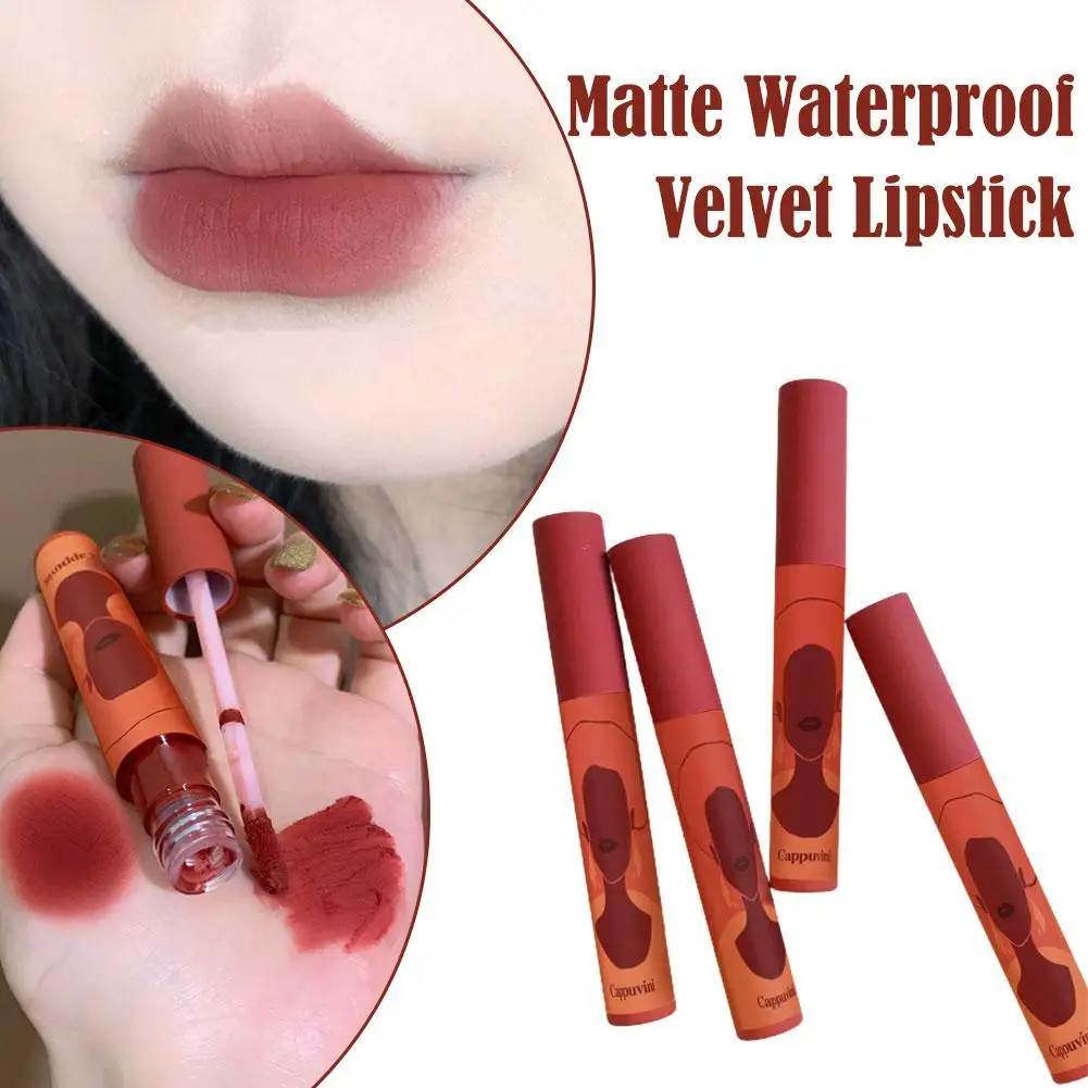 

1pc 4 Colors Matte Waterproof Velvet Lipstick Sexy Red Brown Makeup Long Lasting Profissional Lipstick Makeup Cosmetics Tool