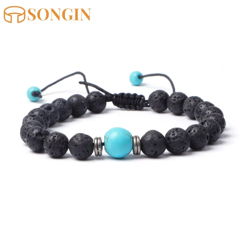 

Natural Stone Beads Bracelet 8mm Volcanic Orchid Pine Braided Bracelet For Diy Jewelry Women And Men Present Amulet Accessories