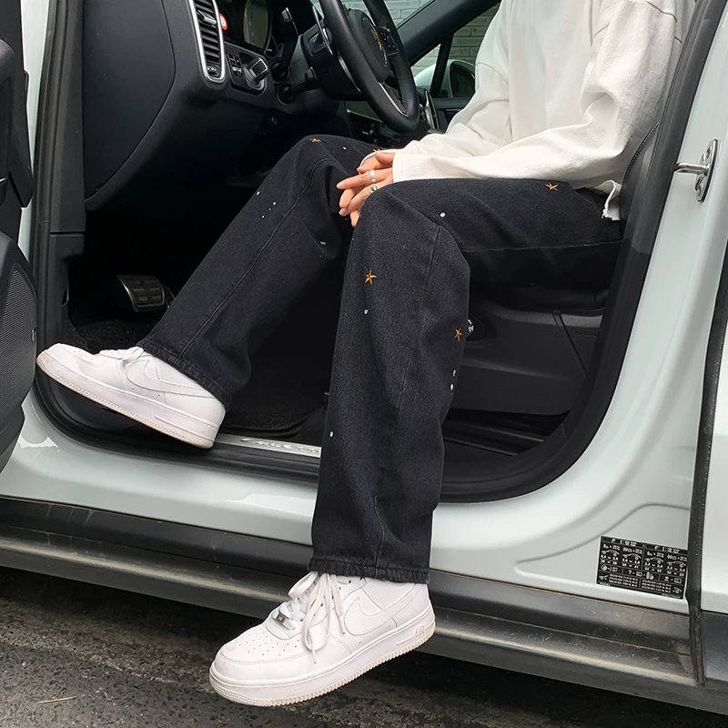 Fashion High Street Jeans Men's Embroidery Retro Korean Loose Hip-hop Fried Street Pants Large Size Wide Leg Pants штаны мужские