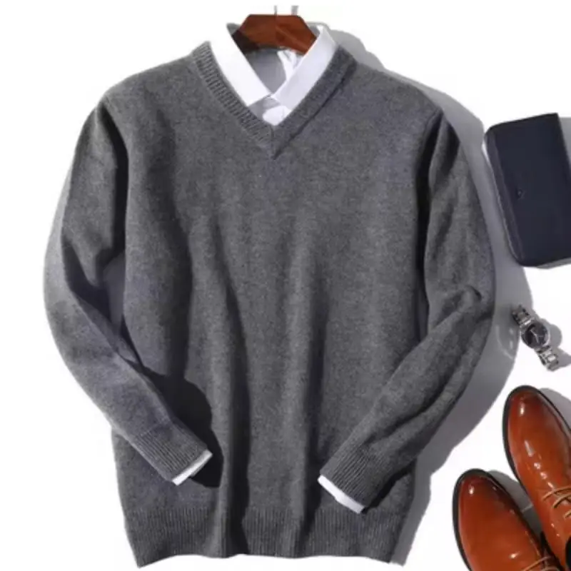 _ 2024 осенне-зимний теплый джемпер из кашемира и хлопка мужские повседневные