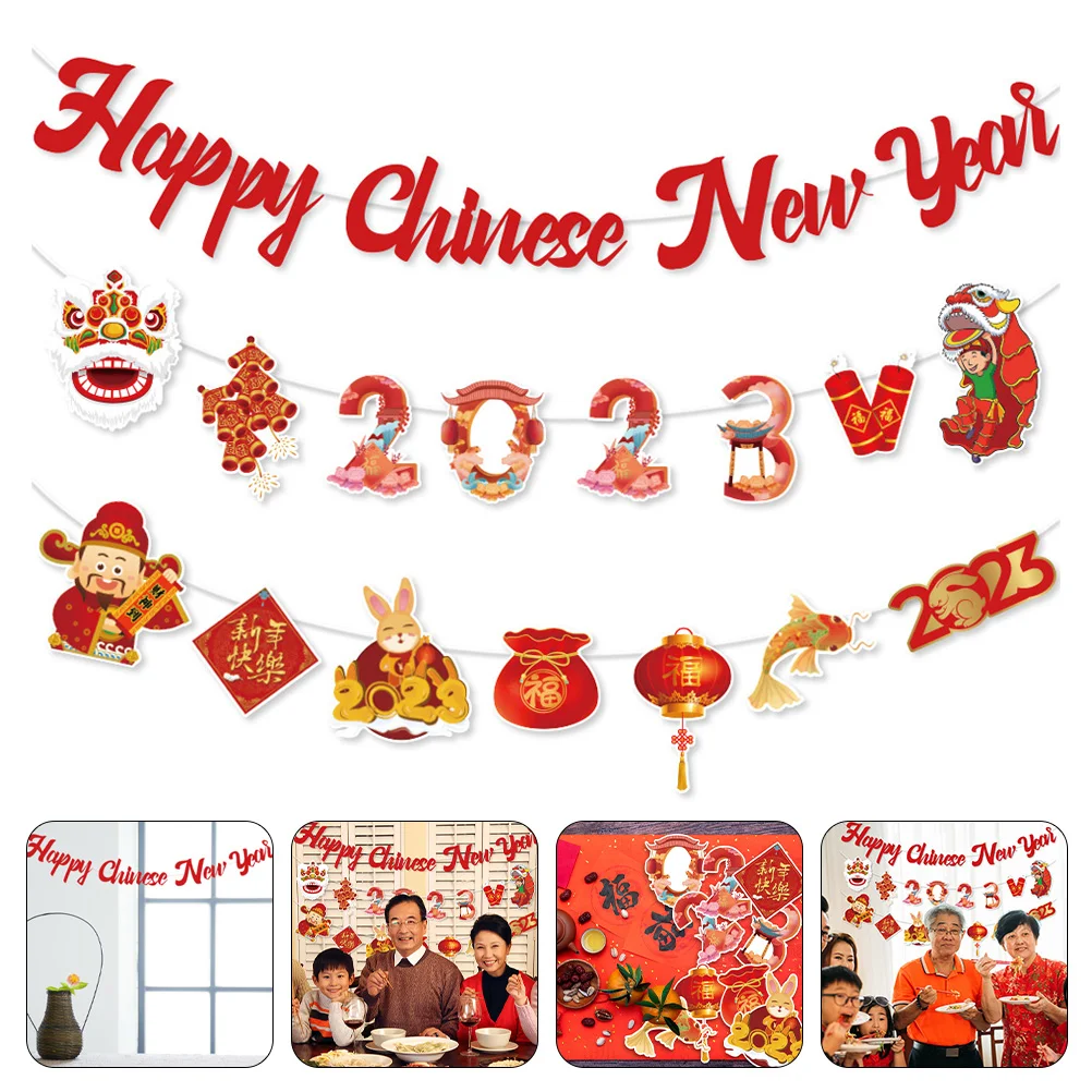

Year New Banner Chinese Decorations Party Bunting Supplies Paper Festival Flags Spring Good Prop Layout Rabbit Thehappy Cover