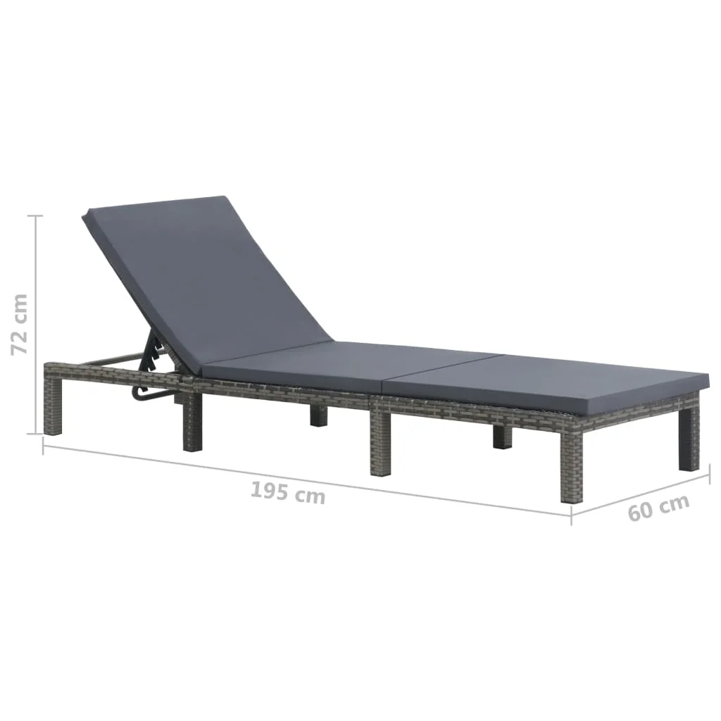 

Outdoor Patio Garden Sun Lounger bed Lounge Chairs Outside Deck Decor with Cushion Poly Rattan Anthracite