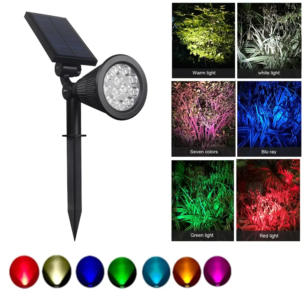 

NEW2022 12 LED Solar Lawn Lamp12W Outdoor Garden Ground Spotlight Waterproof Inserting Floor Street Light RGB Landscape Decorati