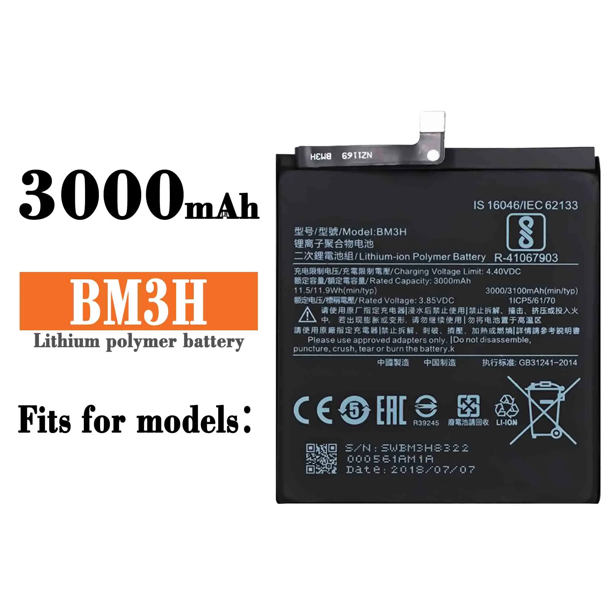 3000/3100mAh BM3H For Xiaomi BM3H Battery High Quality Backup Replacement For Xiaomi BM3H Batteries