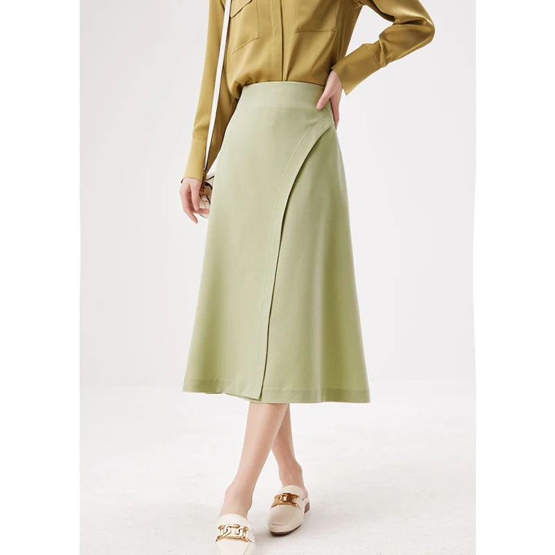 

SHUCHAN Design High Quality Korean Fashion Clothing Skirts for Women Acetate Polyester Elegant Fashion Solid A-LINE Mid-Calf