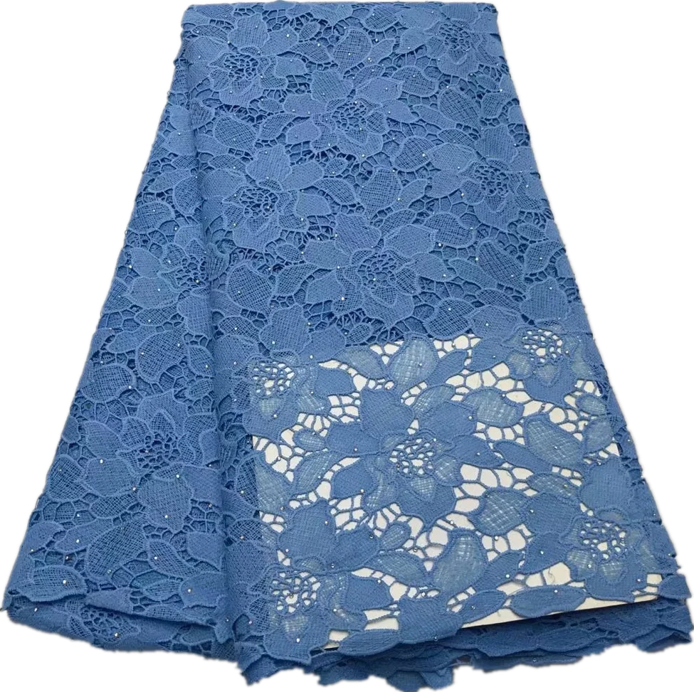 

Free Shipping African Guipure Cord Lace Fabric Good Quality Embroidered Milk Silk Lace Fabric for Party/Wedding Dress YJYG16