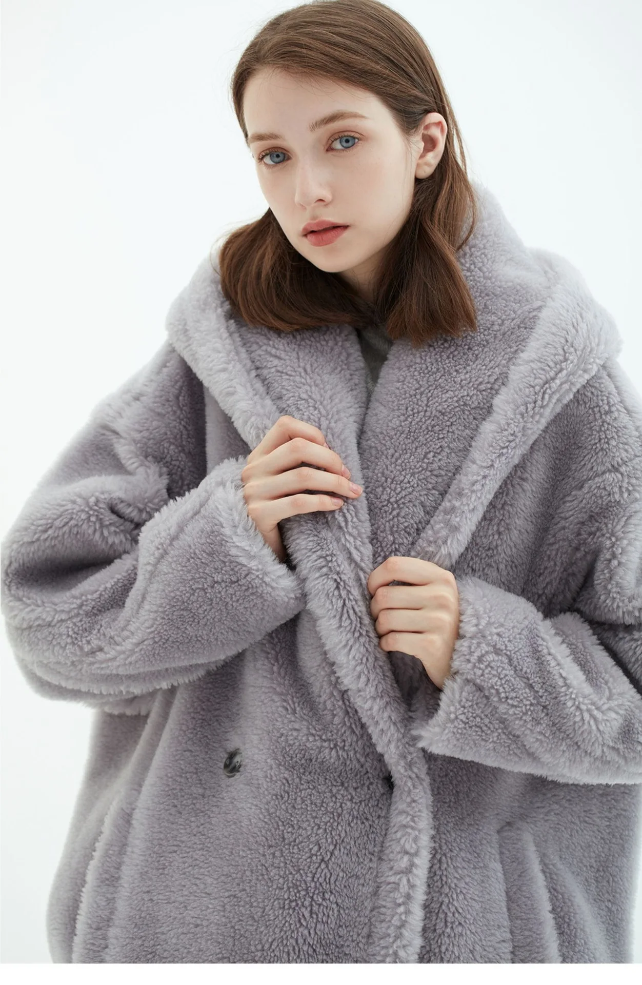 Cashmere Coat Women's Mid-length 2022 Autumn and Winter New Thickened Hooded Gray Wool Coat Long Fur Coat