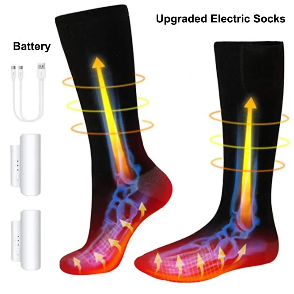 Soft Heating Socks Heat-trapped 3 Gears Thick Winter Electric Socks  Long Battery Life Hot Socks for Outdoor