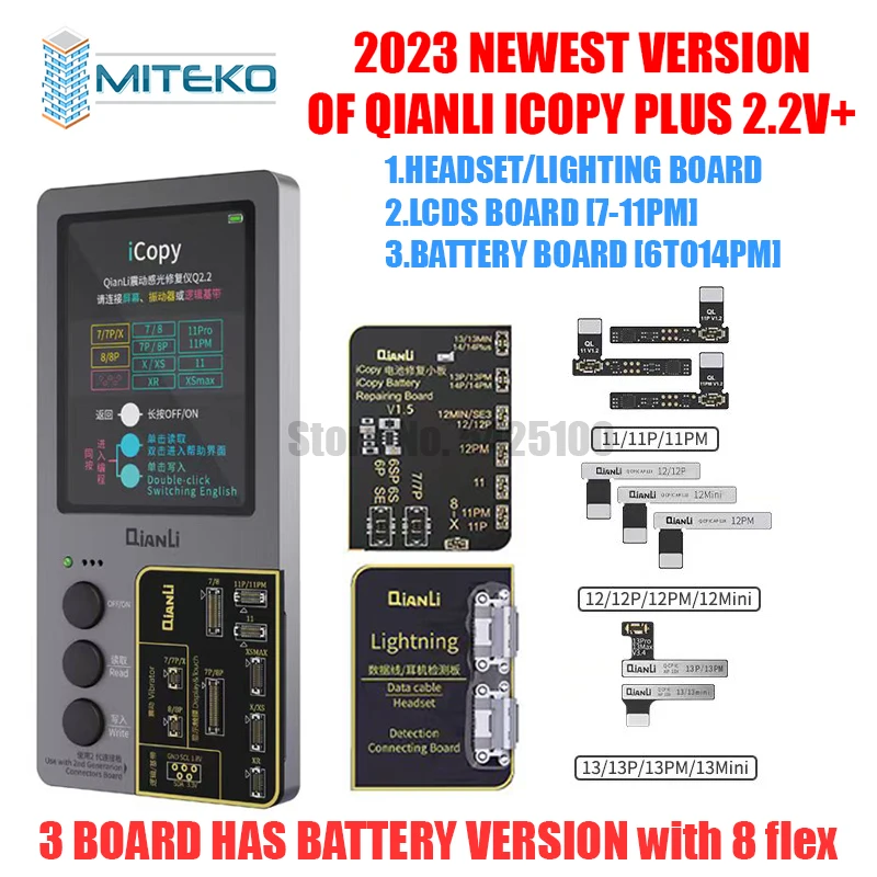 

Qianli iCopy Plus 2.2v with Battery Testing Board for 7 8 8P X XR XS XSMAX 11PM 12 LCD Vibrator Transfer EEPROM Programmer