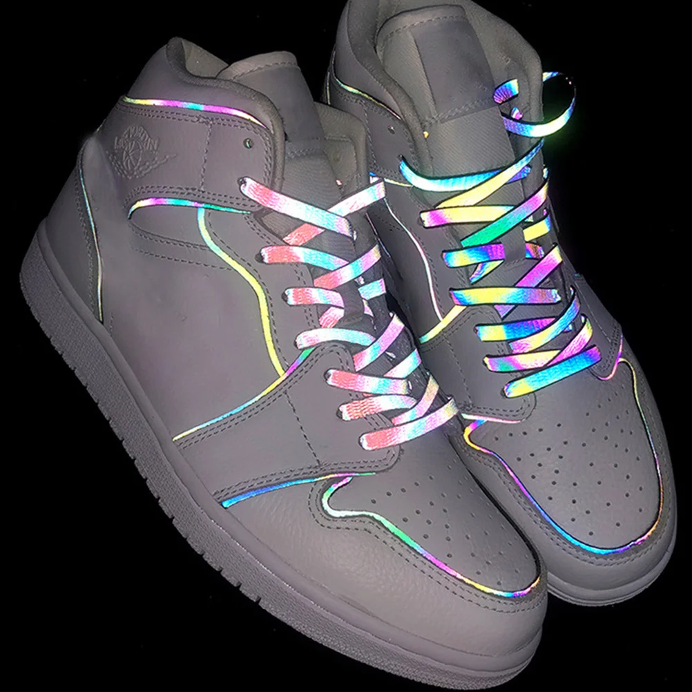 

2 Pairs Sneaker Shoe Laces Reflective Shoelaces Flat Sports Tie Holographic Material Luminous