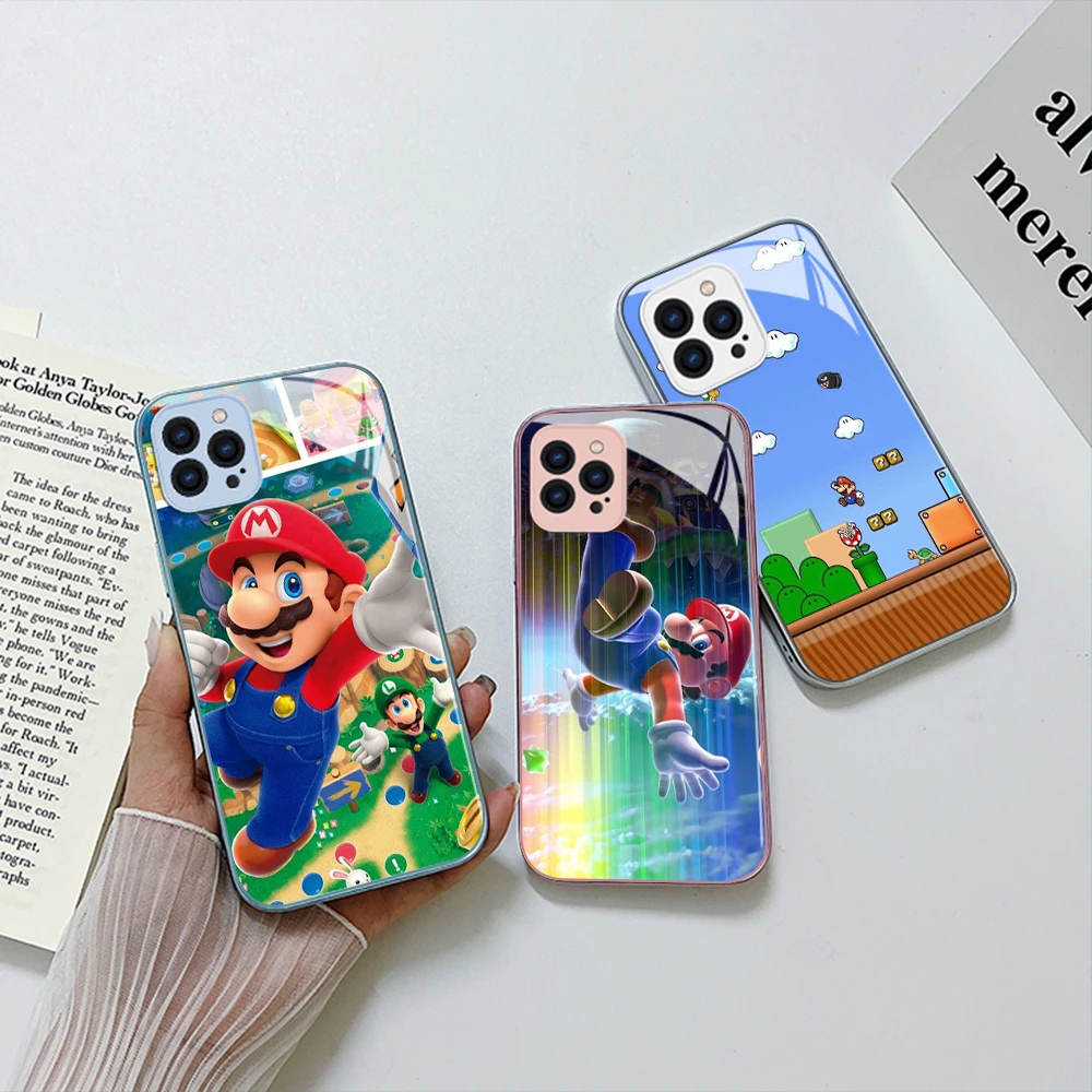 

Super Marios Bros Metallic-Color Phone Case For iPhone 14 13 12 Mini 11 Pro Max X XS XR 7 8 SE 2020 Plus Glass Hard Cover