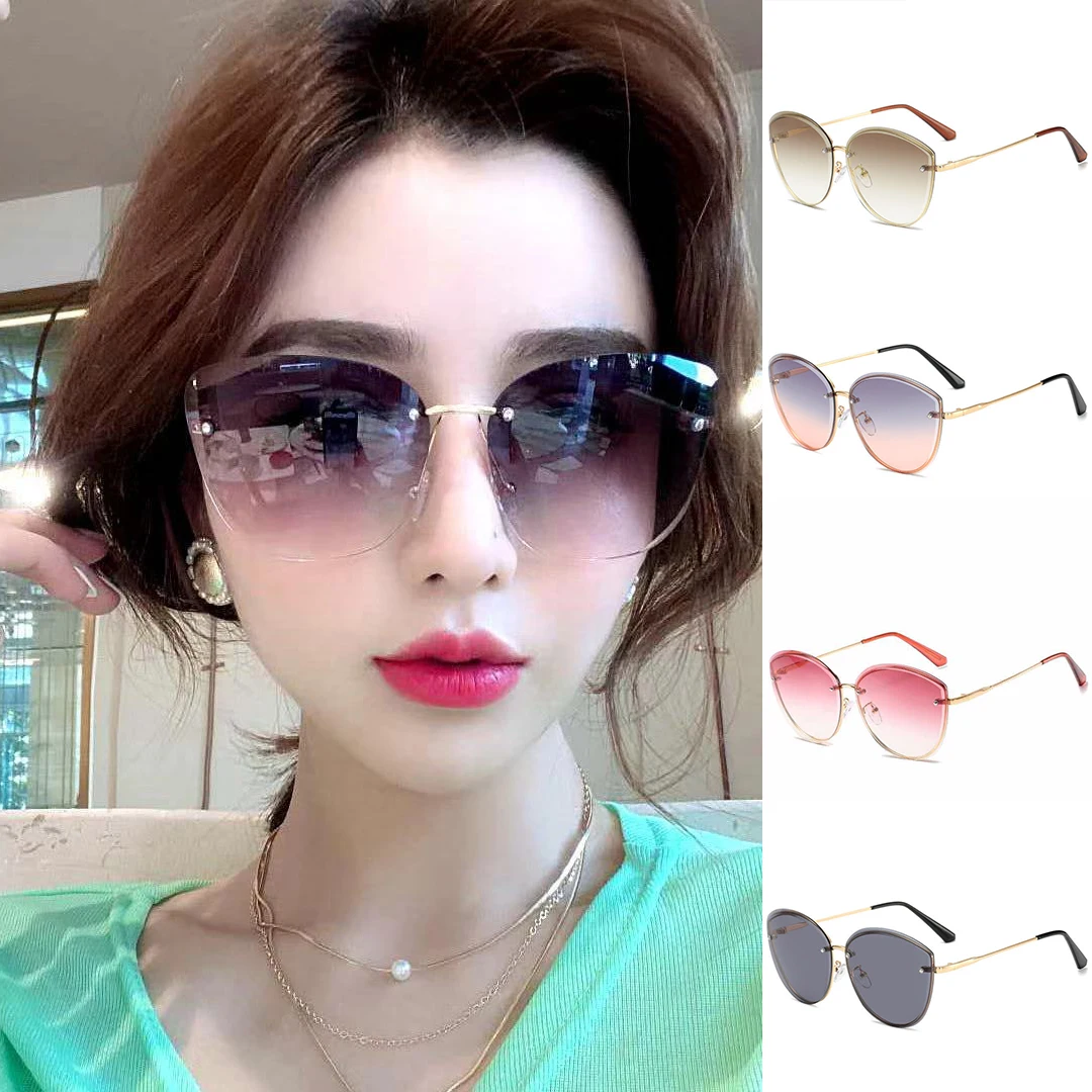 

New Rimless Trimmed Sunglasses Outdoor Driving Sun Protection Eyewear Uv400 Frameless Shades Fashion Female Gradient Sun Glasses