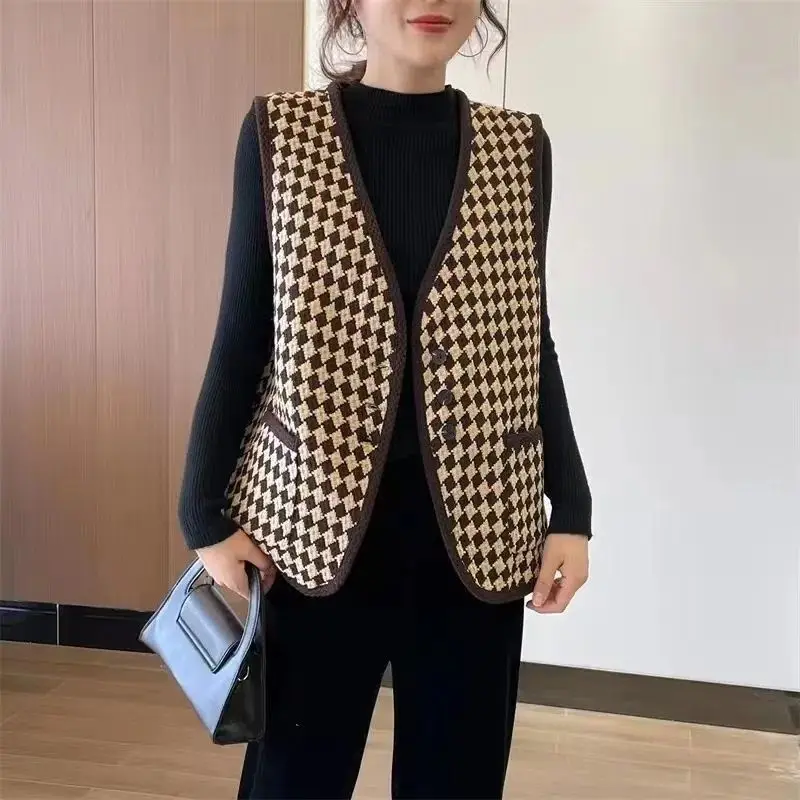 Vest Female 2022 Autumn New Outdoor All-Matching Sleeveless Tweed Coat Top