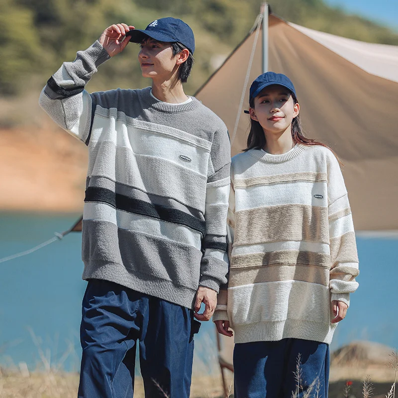 Men's Color Contrast Striped Sweater Men's 2022 Autumn New Loose Round Neck Sweater