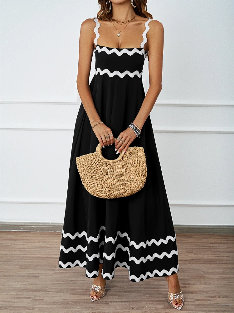 Женское праздничное длинное платье макси в полоску